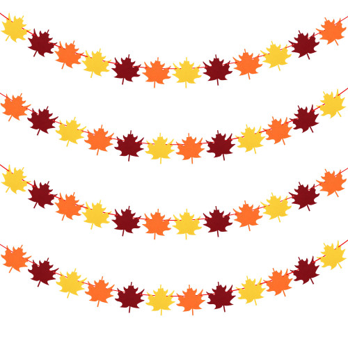Lucleag 4PCS Fall Maple Leaf Banner, Felt Maple Leaf Hanging Decoration, Give Thanks Banner Fall Leaves Decor, Autumn Maple Leaf Banner for Thanksgiving Halloween Decorations Party Supplies Gifts