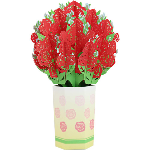 Red Rose Paper Flower Bouquet Pop Up Cards Flower Card Mothers Birthday Gift Card 3D Popup Greeting Cards 10"x7.5" Handmade Flower Bouquet Card Fathers Gift Birthday Card with Note Card and Envelope