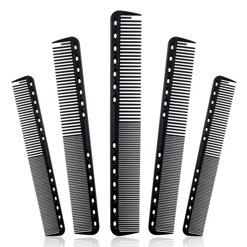 5Pcs Black Barber Comb for Men: 7Inch Carbon Fine Cutting Comb Carbon Fiber Salon Hairdressing Comb Fine Tooth Comb Styling Cutting Comb(Black)