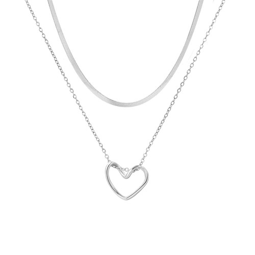 BUREI Gold Heart Necklace For Women Layered Heart Pendant Necklace Dainty Snake Choker Necklace For Women Jewelry Gifts(Silver)