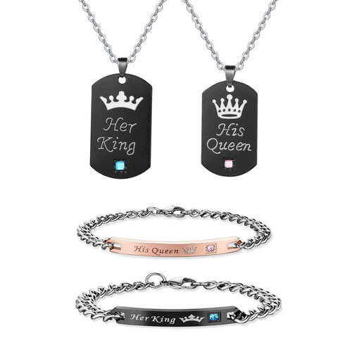 Long tiantian 4PCS Couple Necklace Bracelets for Him and Her CZ Heart I Love You Couple Necklace Matching Bracelets for Women Men (yinyang couple necklace bracelet)