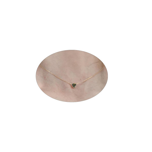 ONBRIG Dainty Necklace for Women Heart Simple 14K Gold plated Necklace Tiny Heart Crystal Choker Necklaces for Women (Green)