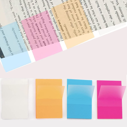 Transparent Sticky Notes, JHXTZ 200 Sheets Waterproof Translucent Color Notepad 3 X 2 Inches-50 Sheets Per Book(4 Colors)