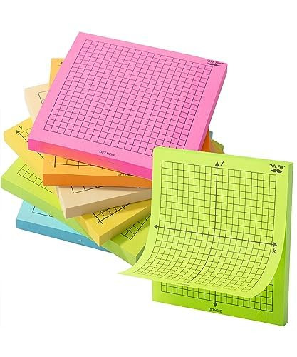 Mr. Pen- Graph Paper Sticky Notes, 6 Pads, 3x3 Inch, Bright Colors, Graph Sticky Notes, Math Graph Paper, Graphing Sticky Notes, Grid Sticky Notes, Grid Notepad, Mini Graph Paper