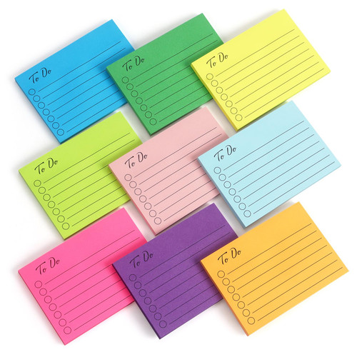 9 Pads to Do Sticky Notes Self-Stick Note Pads with Line 3x4 Inch Adhesive Memo Sticky Notes Notepad