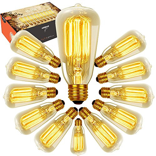 Edison Bulbs - 12 pack 40w Dimmable Vintage Antique Style - Original Nostalgic Reproduction Bulb Filament for String Lights & Pendant Lamps