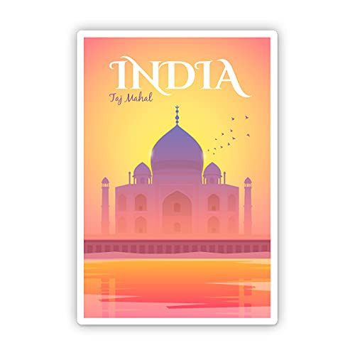 Squiddy India Taj Mahal Vintage Travel Poster Style - Vinyl Sticker for Car, Laptop, Notebook (5" high)