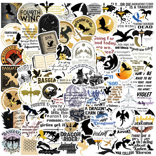 100 Pcs Fourth Wing Stickers Pack Water Bottle Waterproof Stickers Fourth Wing Book Lover Stickers for Laptop Skateboard Luggage Computer Decoration