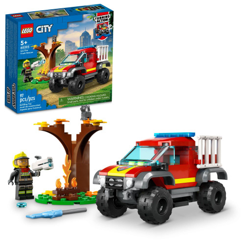 LEGO City 4x4 Fire Engine Rescue Truck 60393, Toy for 5 Plus Year Old Boys & Girls, Set with Water Element Launcher, Firefighter Minifigure and Cat Figure LEGO City 4x4 Fire Engine Rescue Truck 60393, Toy for 5 Plus Year Old Boys & Girls, Set with Water Element Launcher, Firefighter Minifigure and Cat Figure