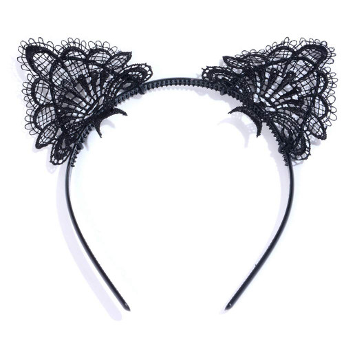 YAZILIND Sexy Lace Cat Ears Headband Headband Cat Girl Hair Accessories Black
