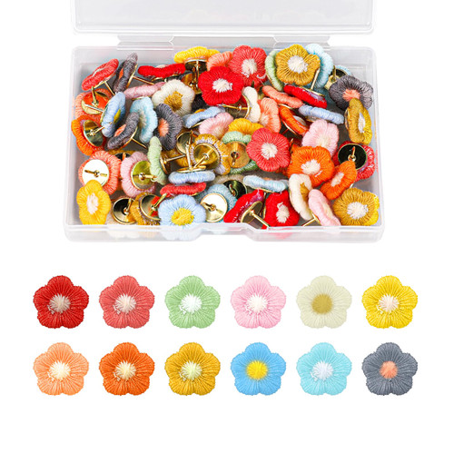 Jeffdad 60-Pack Decorative Pushpins, Flower Pushpins Decorative Flower Pushpins Cork Board Flower Pushpins Bulletin Board Pushpins for Photo Walls, Cork Boards, Office or Home (color1)