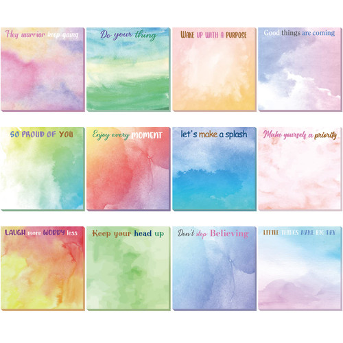12 Pcs Inspirational Sticky Notes 3 x 3 Inch Motivational Fun Notepads 50 Sheets Each Positive Gifts for Teacher Nurse Coworkers Work Studying Supplies (Vivid Style)