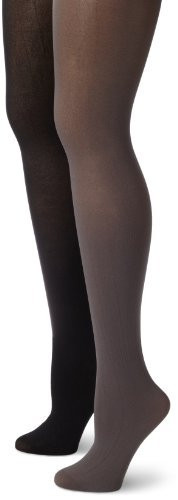 MUSIC LEGS Women's 2 Pack Opaque Solid Tights, Black/Grey, One Size