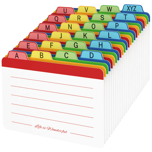 Neando 4 x 6 inches Index Card Dividers, Alphabetical Tabbed Index Cards Guides, Colored Note Cards, File and Recipe Guides with Alphabetical Tabs, Assorted Colors, 24 Counts, A-Z Guide