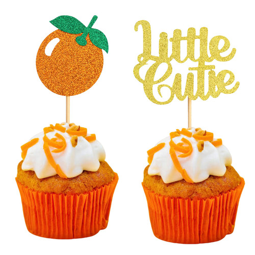 24 PCS Little Cutie Orange Cupcake Toppers Glitter Orange Tangerine Cupcake Picks for Fruit Citrus Theme Baby Shower Kids Birthday Wedding Party Cake Decorations Supplies Gold