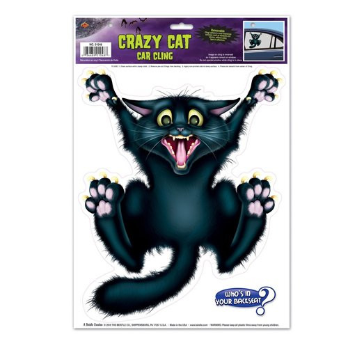 Halloween Crazy Cat Car Glass - Window Clings 12in. x 17in. Sheet Party Accessory (1/pkg) Pkg/3