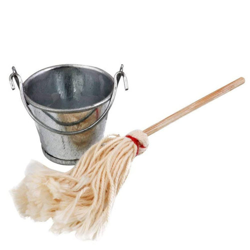 Banziaju Mop bucketMiniature Dollhouse Mop Bucket 1/12 Scale Dollhouse Mini Mop Bucket Set Kitchen Accessory