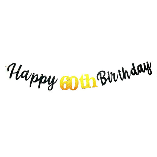 Glitter Happy 60th Birthday Banner - 60 Birthday Sign Banner - Cheers to 60 Years Birthday Party Bunting Decorations Black Pre-Assembled (Black) Glitter Happy 60th Birthday Banner - 60 Birthday Sign Banner - Cheers to 60 Years Birthday Party Bunting Decorations Black Pre-Assembled (Black)