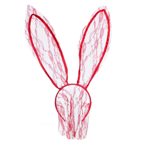 YAZILIND Prom Party Headpiece Lace Rabbit Ear Veil Headband Red
