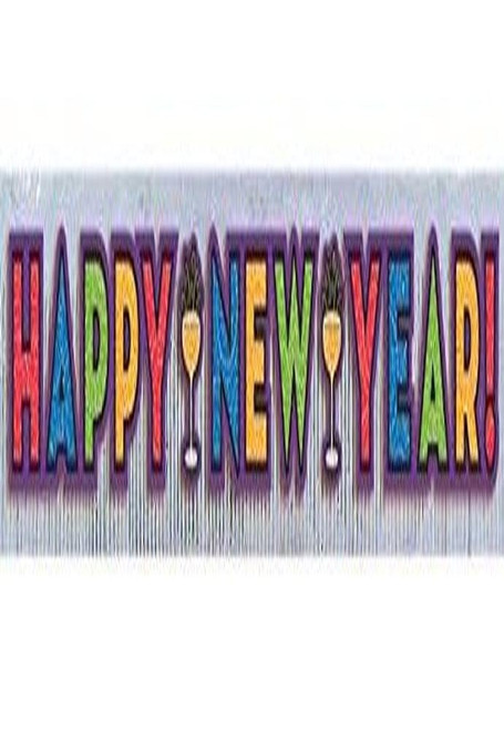 amscan Sparkling Jewel Tones New Year Party Foil Fringe Banner with Glitter Paper Letters Decoration (1 Piece), Multicolor, 9'