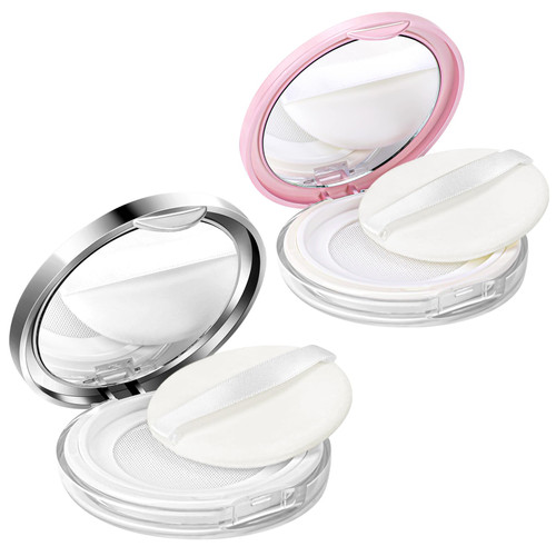 2 Pcs Loose Powder Container with Puff 0.17/0.7 oz Refillable Empty Powder Compact Makeup Powder Travel Container Case Portable Powder Puff and Container with Mirror and Elasticated Net Sifter