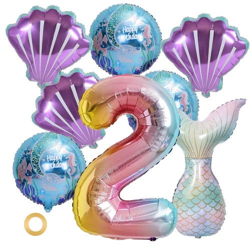QEEYON Mermaid Birthday Decoration Kit 8Pcs Mermaid Balloons Large Number 2 Balloon Mermaid Tail Balloon Sea Shells Balloons Ocean Foil Balloons for Girls, Baby Shower, Party QEEYON Mermaid Birthday Decoration Kit 8Pcs Mermaid Balloons Large Number 2 Balloon Mermaid Tail Balloon Sea Shells Balloons Ocean Foil Balloons for Girls, Baby Shower, Party