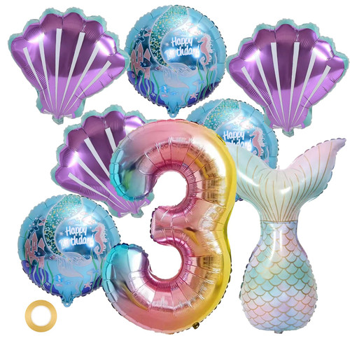QEEYON Mermaid Birthday Decoration Kit 8Pcs Mermaid Balloons Large Number 3 Balloon Mermaid Tail Balloon Sea Shells Balloons Ocean Foil Balloons for Girls, Baby Shower, Party QEEYON Mermaid Birthday Decoration Kit 8Pcs Mermaid Balloons Large Number 3 Balloon Mermaid Tail Balloon Sea Shells Balloons Ocean Foil Balloons for Girls, Baby Shower, Party