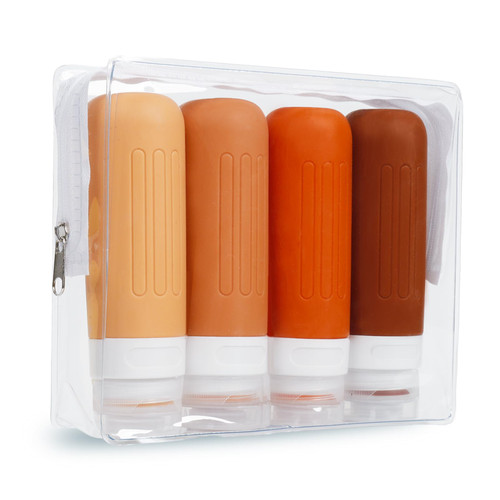 Fuystiulyo 4 Pack Travel Bottles for Toiletries, BPA Free Travel Size Toiletries Bottles, Leak Proof Silicone Squeezable Travel Size Containers, 3oz TSA Approved Travel Essentials (Brown)