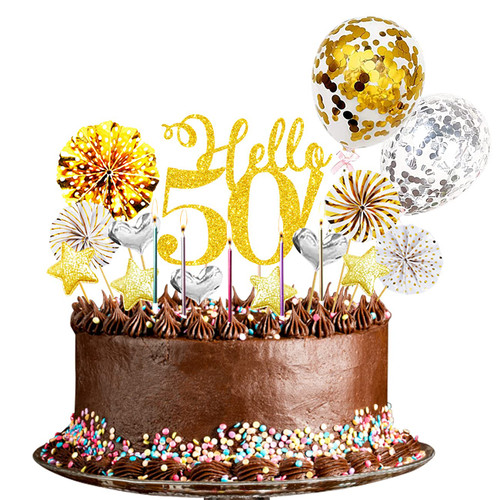50th Birthday Decorations Cake Topper,50th Cake Toppers For Women Men 50th Birthday Cake Decoration,Hello50 happy Birthday Topper Gold Cake Decorations (Hello 50-Gold)
