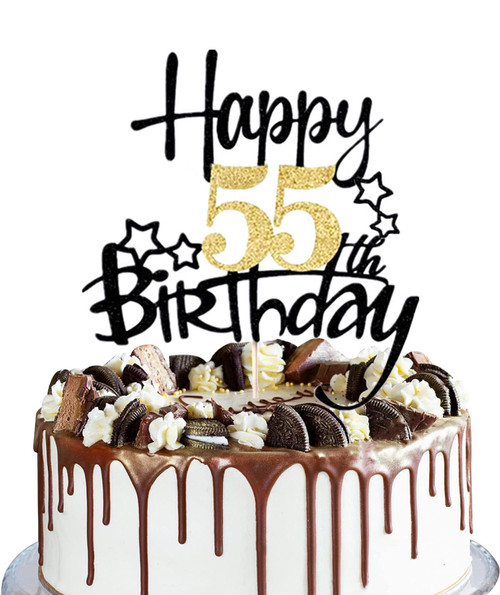 1 PCS Gold&Black Happy 55th Birthday Cake Topper + 55 Years Birthday Cake Topper, 55th Birthday Cake Topper for Women/men, Happy 55th Birthday Cake Decorations for 55th Birthday Party