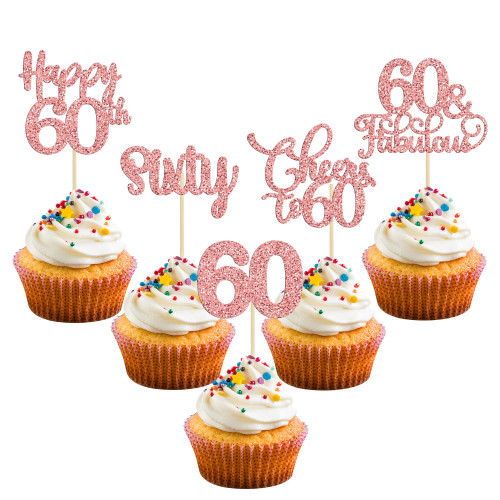 30 Pack Happy 60th Birthday Cupcake Toppers Gold Glitter Sixty Cheers to 60 Years Old Birthday Cupcake Picks for 60th Birthday Anniversary Party Cake Decorations Supplies