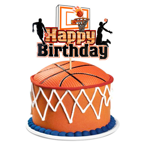 Ercadio 1 Pack Basketball Happy Birthday Cake Toppers Basketball Player Cupcake Picks Basketball Happy Birthday Cake Picks for Sport Theme Baby Shower Birthday Party Cake Decoration Supplies