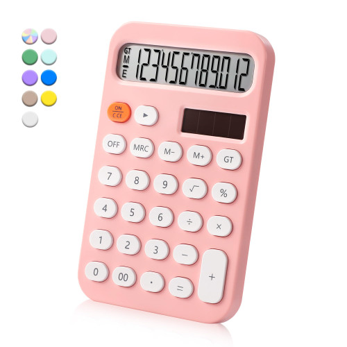 VEWINGL Standard Calculator 12 Digit,Desktop Dual Power Battery and Solar,Desk Calculator with Large LCD Display for Office,School, Home & Business Use,Automatic Sleep.5.7 * 3.5in (Pink)