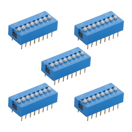 Bettomshin 5Pcs Blue DIP Switch Horizontal Toggle 1-8 Positions 2.54mm Pitch for Circuit Breadboards PCB