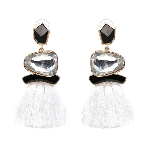 Vintage Drop Dangle Earrings Boho Statement National Style Tassel Earring Water Heart Leaf Shaped Alloy Long Bohemian Drop Earrings for Women Girls-White