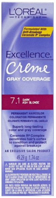 L'Oreal Excellence Creme Permanent Hair Color, Dark Ash Blonde #7.1, 1.74 oz