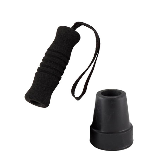 Sky Med 3/4'' Shaft Standard Offset Cane Revitalize Replacement Kit, Includes One 3/4" Tips, One Black Soft Grip and One Wrist Strap