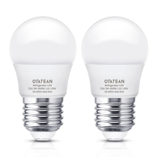 OTATEAN A15 Night Light E26 LED Light Bulbs 5W Small Light Bulbs Equivalent 40w Appliance Bulb Water-Proof Fridge Bulbs, Vanity Bulbs, Not Dimmable, 2-Pack (Daylight White 6000k)