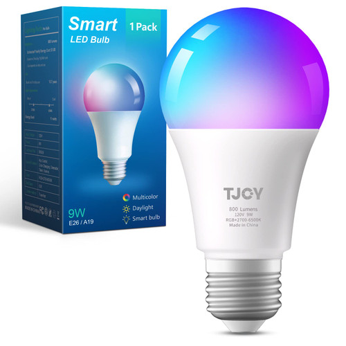 TJOY Bluetooth Light Bulb, Smart Light Bulbs with App Control, RGB Color Changing Led Light Bulbs Music Sync, Led Smart Light Bulb for Room, A19 E26 800LM, 1 Pack (Not Support Alexa/Google/WiFi)