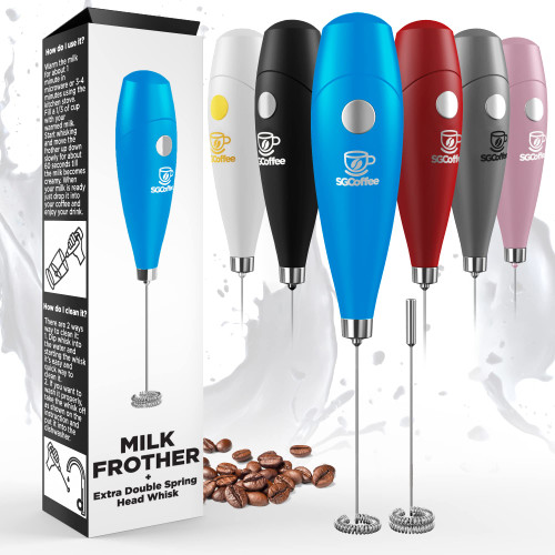 Powerful Double Whisk Milk Frother - Handheld Coffee Blender Frother for Lattes - Electric Whisk Mini Mixer, Milk Foamer Drink Stirrer, Foam Maker for Coffee, Frappe, Matcha, Cappuccino (Blue)