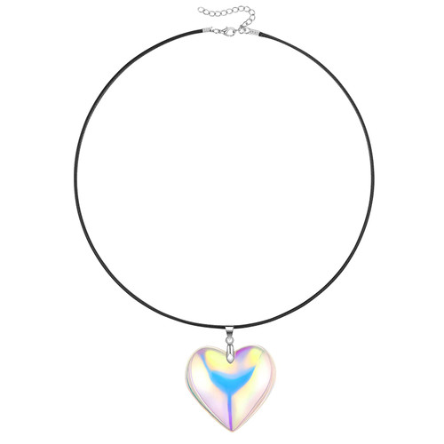 FUNEIA Heart Necklace Y2K Red Heart Necklace Big Chunky Heart Necklace for Women Red Silver Heart Pendant Necklace Y2K Accessories Jewelry