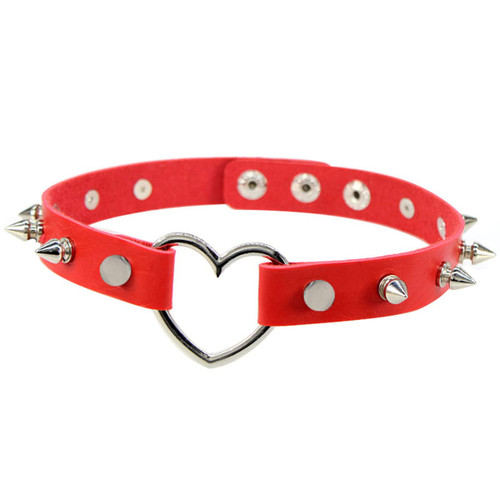 Punk Spiked Heart Leather Choker Necklace for Women Gothic Rivets Heart Peach PU Leather Choker Collar Hiphop Rock Studded Heart Collar Necklace Girl Men-A red Punk Spiked Heart Leather Choker Necklace for Women Gothic Rivets Heart Peach PU Leather Choker Collar Hiphop Rock Studded Heart Collar Necklace Girl Men-A red