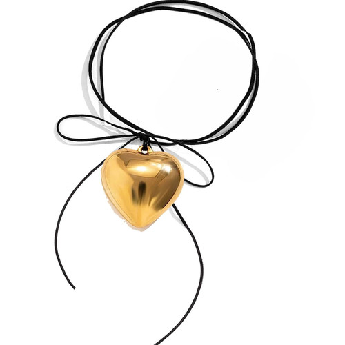 Groumh Y2K Simple Chunky Puffy Heart Choker Necklace, Big Heart Pendant Adjustable Velvet Chain Heart Necklaces for Women Teen Girls Trendy Jewelry Accessories (Black Chain + Golden Heart) Groumh Y2K Simple Chunky Puffy Heart Choker Necklace, Big Heart Pendant Adjustable Velvet Chain Heart Necklaces for Women Teen Girls Trendy Jewelry Accessories (Black Chain + Golden Heart)