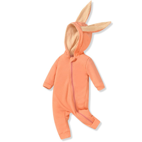 Aalizzwell 3-6 Months Infant Baby Girls Easter Romper Bunny Hoodie Jumpsuit Rabbit Ear Clothing Orange