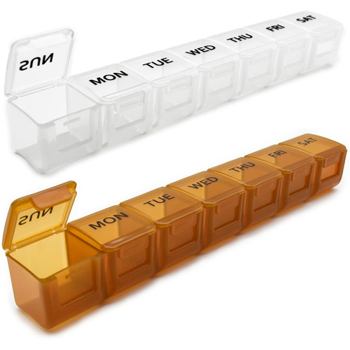 2 Pack Weekly Pill Organizer, Large 7 Day Pill Case, Daily Vitamin Case Medicine Box, AM/PM Pill Containers for Medicine Supplements Fish Oil (White & Khaki)