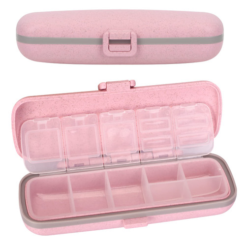 7-Day Pill Organizer with Lock - Portable Travel Medicine Dispenser for Purse or Pocket - 7 Compartment Pill Box for Vitamin, Medication, and Fish Oil Supplements, Pink 7-Day Pill Organizer with Lock - Portable Travel Medicine Dispenser for Purse or Pocket - 7 Compartment Pill Box for Vitamin, Medication, and Fish Oil Supplements, Pink