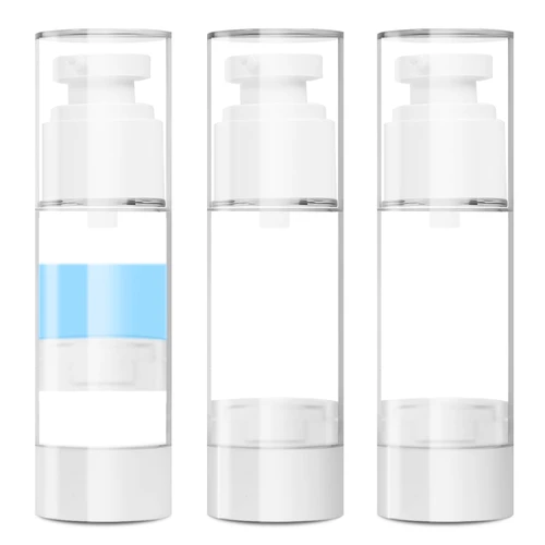 1OZ/30ML Airless Pump Bottles, 3 Pack Lotion Dispenser Travel Size Pump Bottles, Vacuum Cosmetic Travel Bottle for Lotion, Creams, Foundation, Cosmetic, with Labels, Wooeden Stick