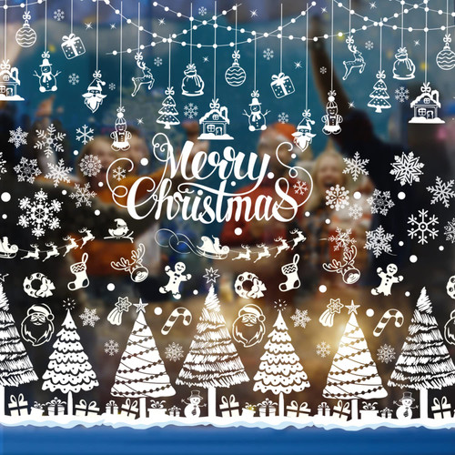 325 PCS Christmas Window Clings Christmas Window Stickers Snowflake Window Clings Christmas Windows Decals White Snowflake Ornaments Winter Holiday Decal Snowflakes Window Clings Decal Stickers