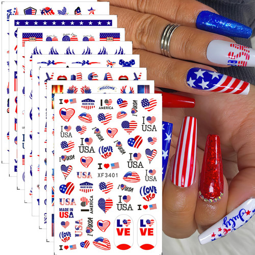 4th of July Nail Art Stickers USA Independence Day Nail Stickers 3D American Flag Art Nail Stickers Patriotic Design Nail Decals Self-Adhesive Butterfly Letter Flame Nail Art Decals 8 Sheets 4th of July Nail Art Stickers USA Independence Day Nail Stickers 3D American Flag Art Nail Stickers Patriotic Design Nail Decals Self-Adhesive Butterfly Letter Flame Nail Art Decals 8 Sheets