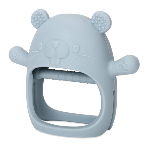 Socub Baby Teether Toy for Infants 3+ Months, Silicone Never Drop Silicone Mitten Teething Toy for Soothing Sore Gums, Baby Chew Toys for Sucking Needs, BPA Free, Dusty Blue